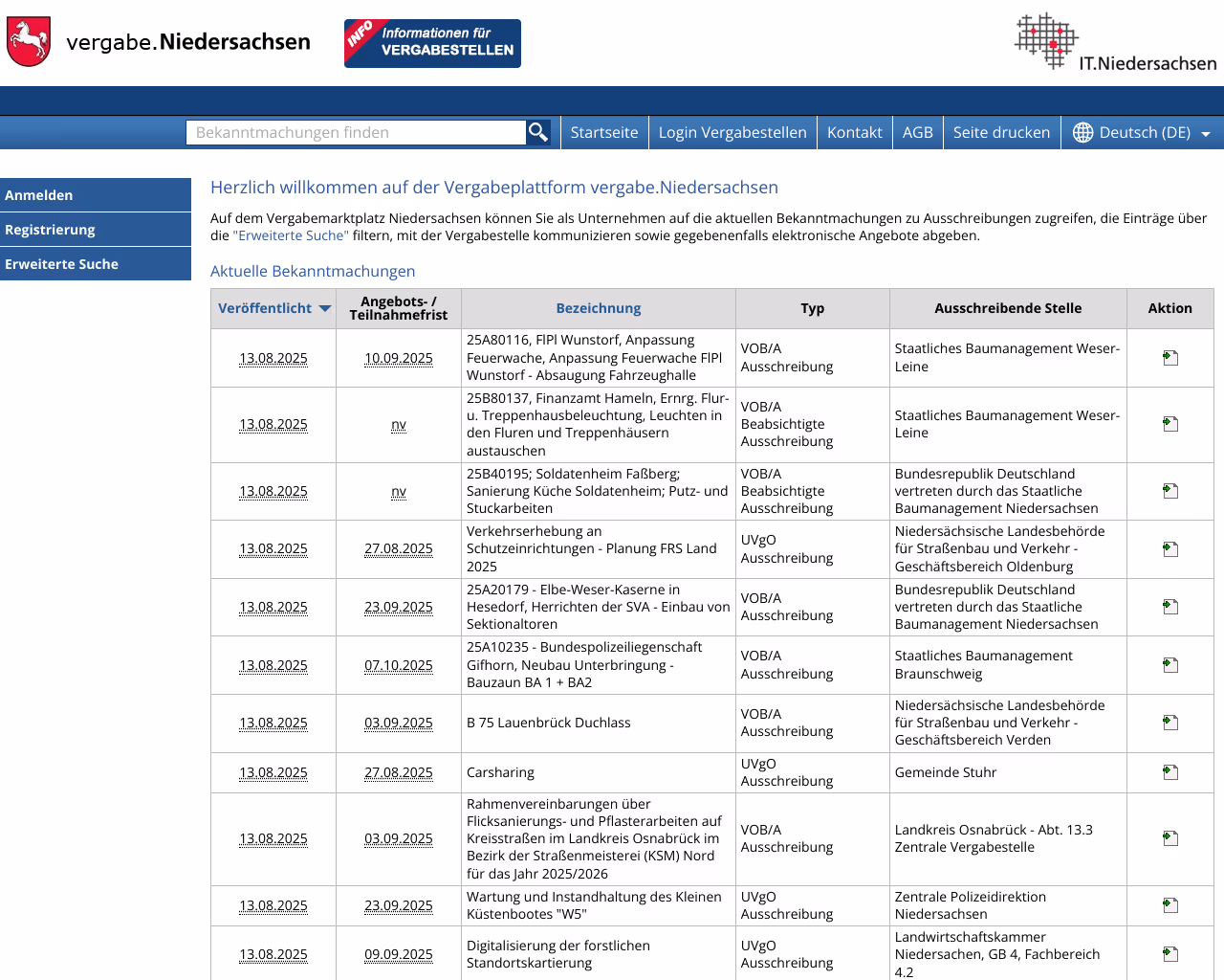 website vergabe screenshot