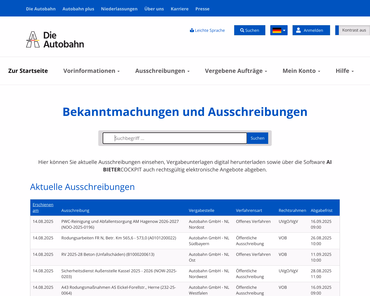 website vergabe screenshot