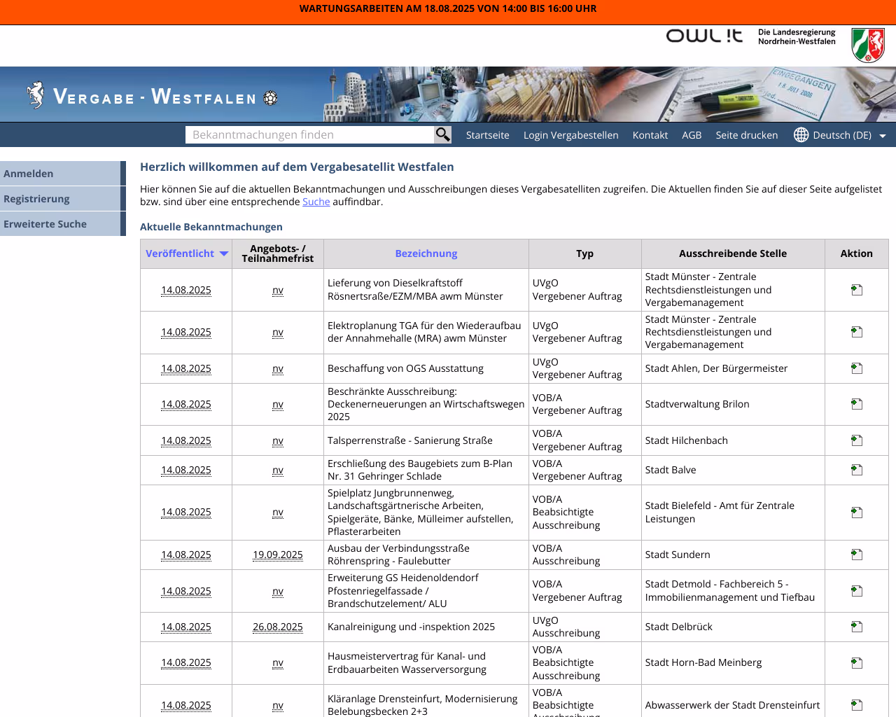 website vergabe-westfalen screenshot