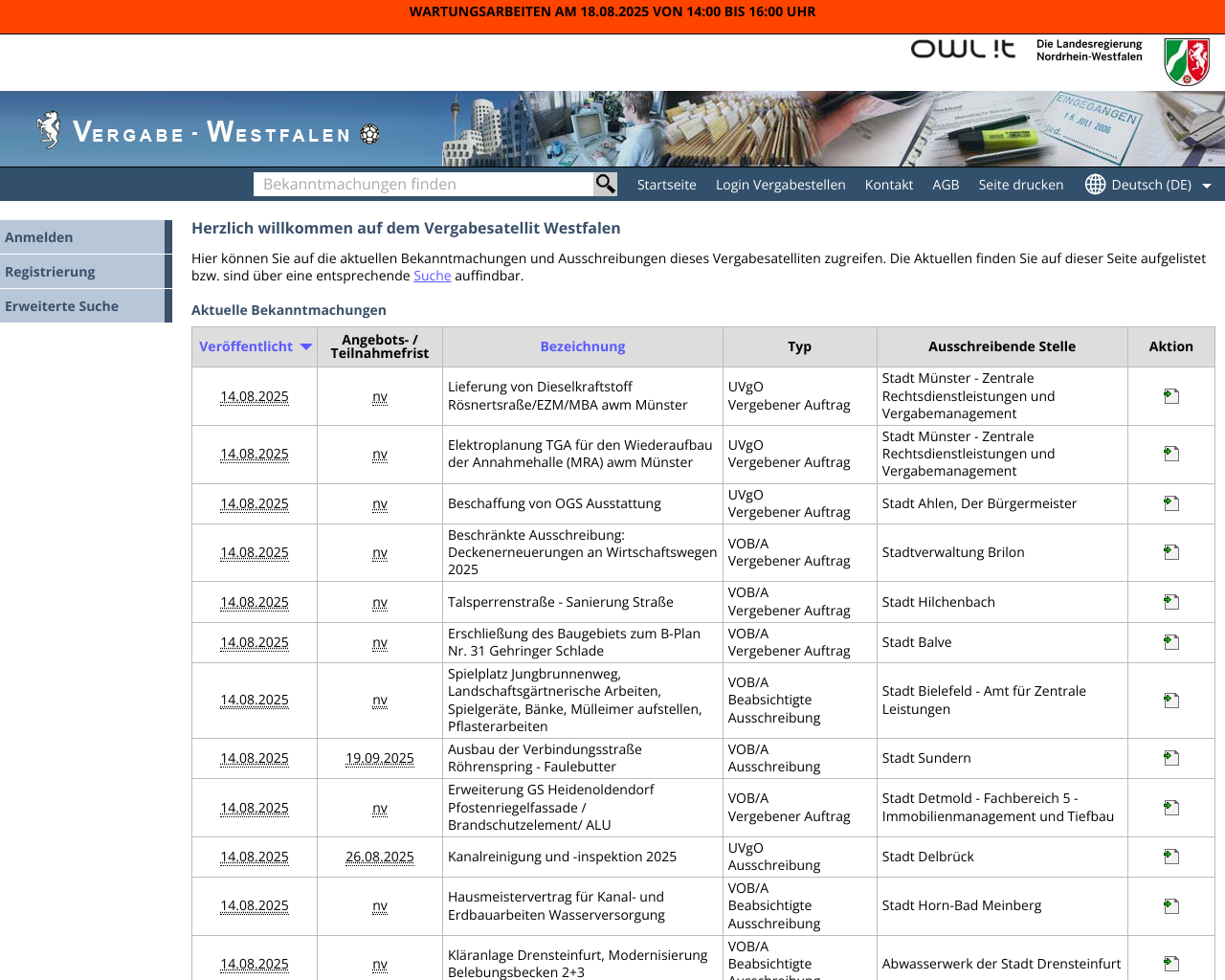 website vergabe-westfalen screenshot