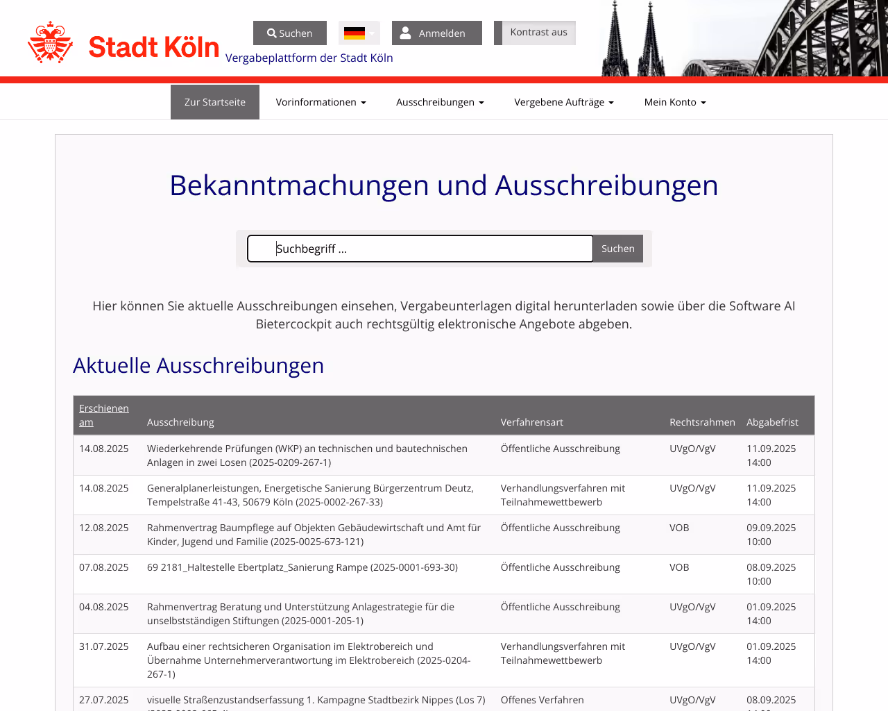 website vergabeplattform screenshot