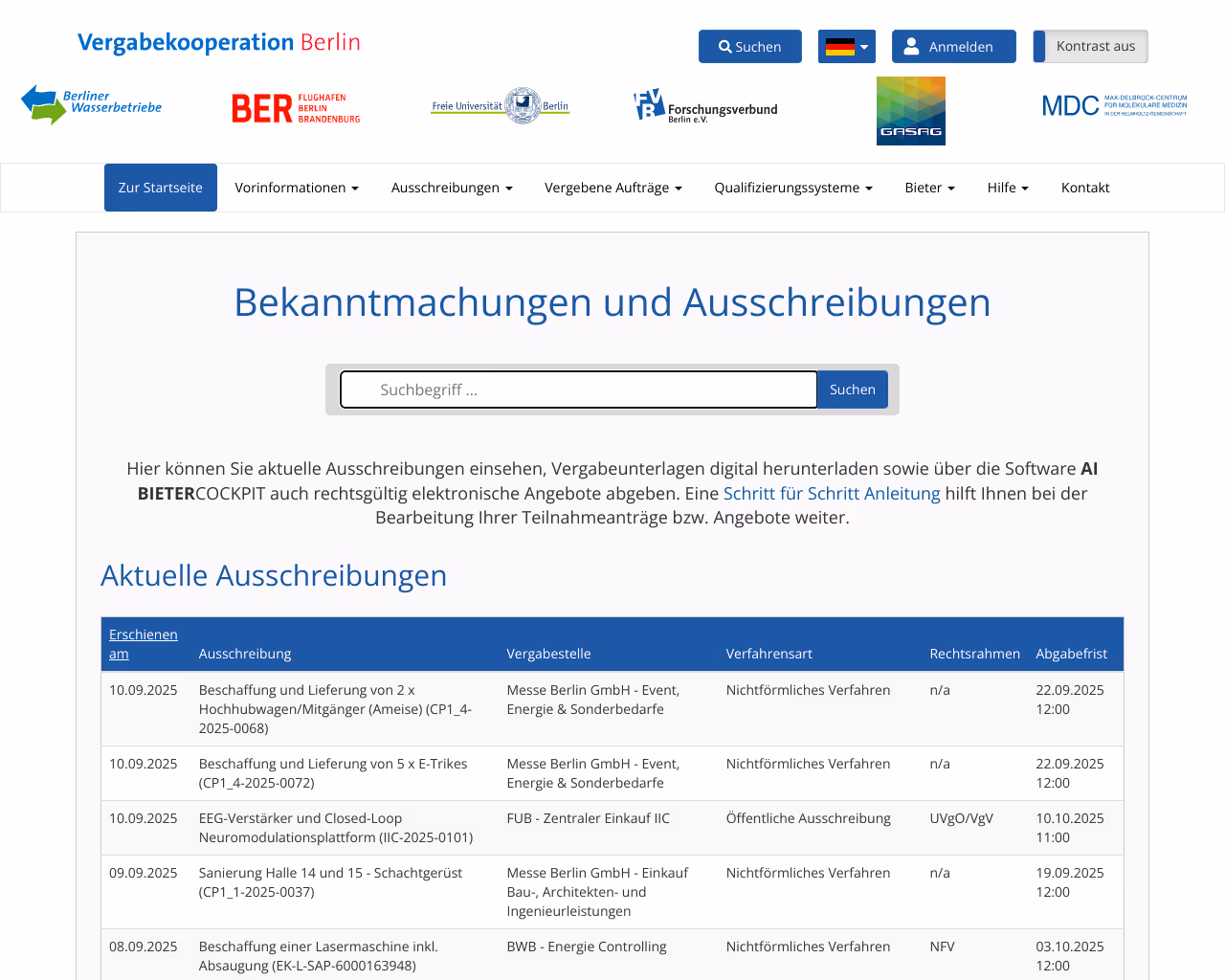 website vergabeplattform screenshot