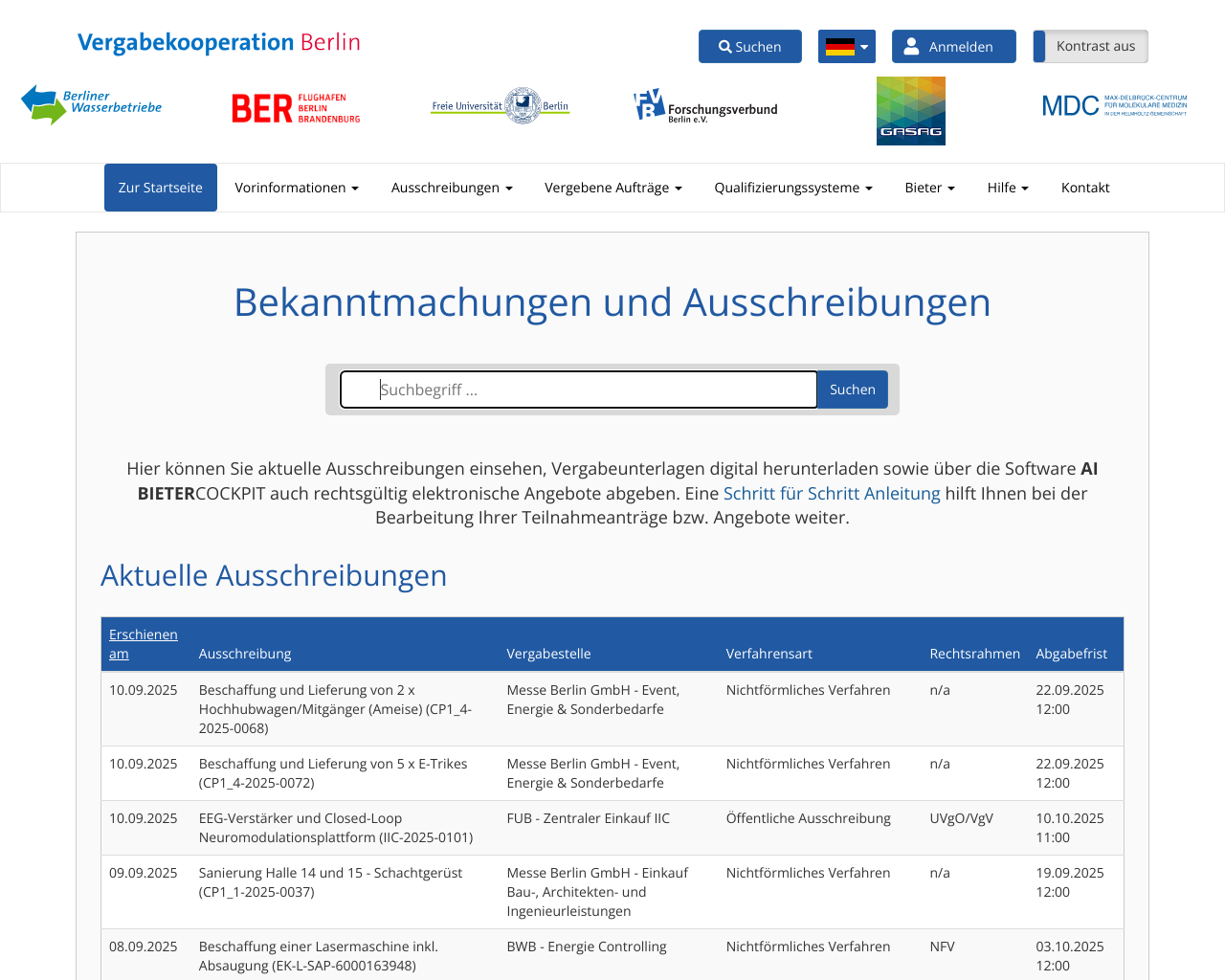 website vergabekooperation screenshot