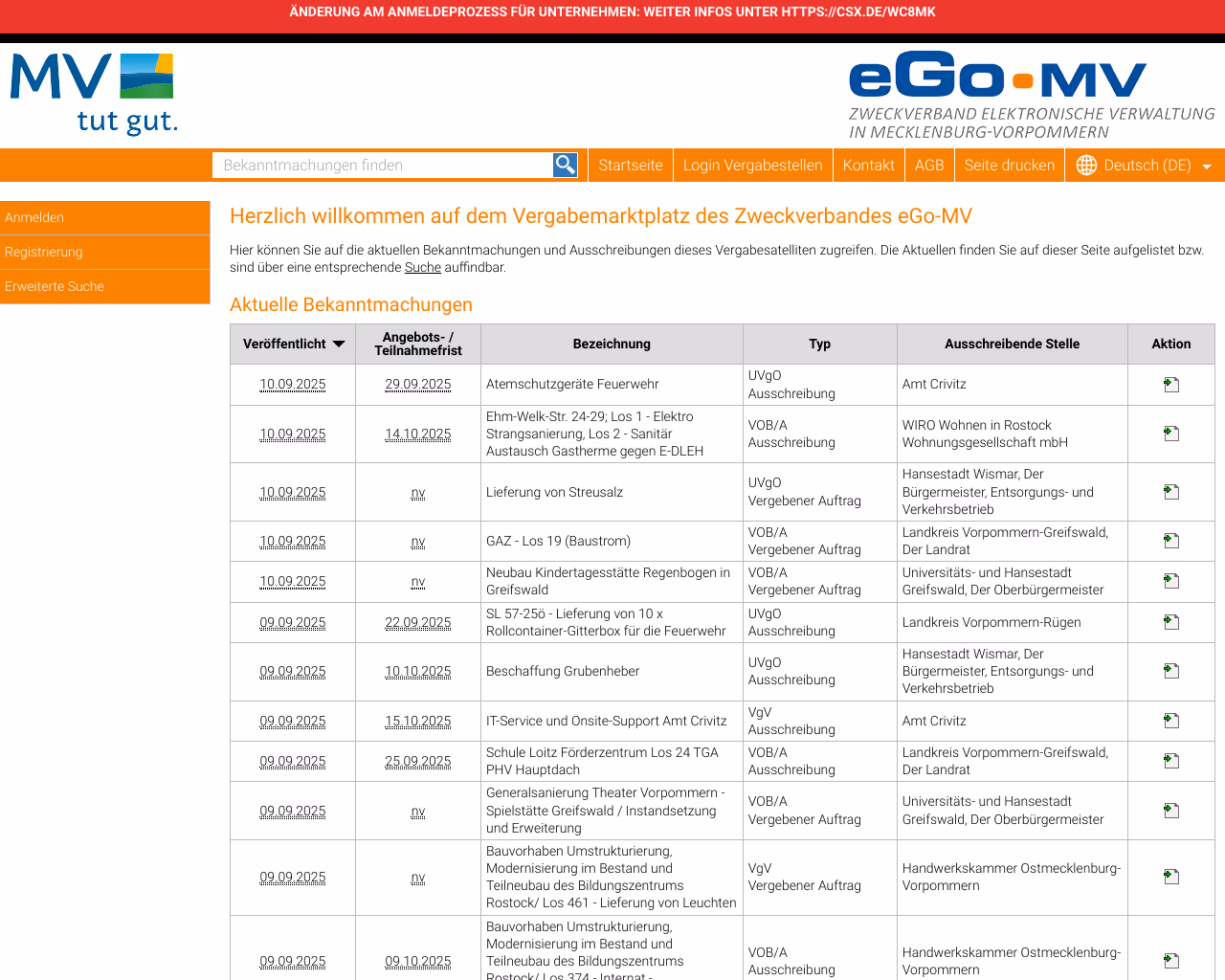 website evergabe-mv screenshot