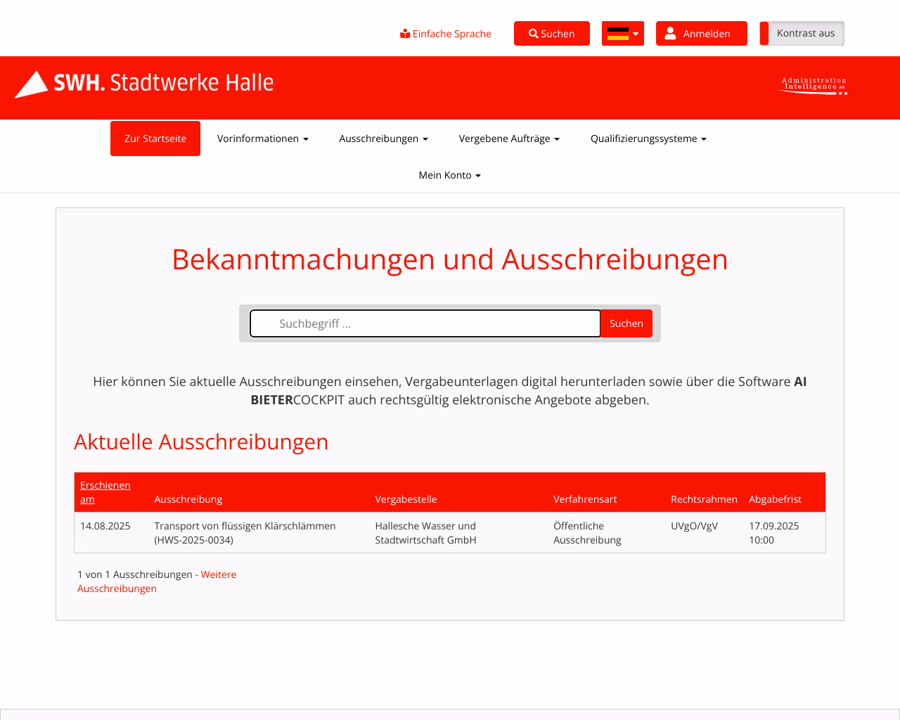 website ausschreibung screenshot