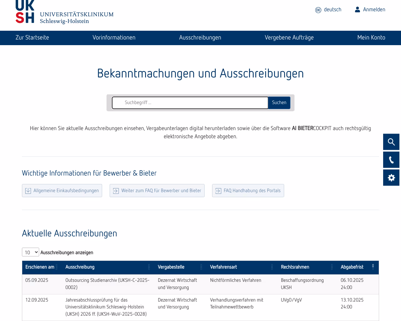 website vergabe screenshot