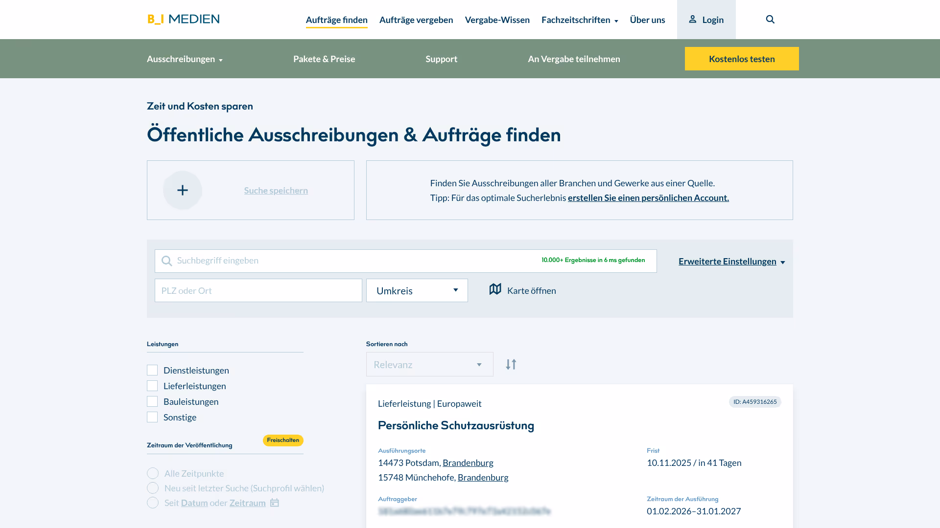 website bi-ausschreibungsdienste screenshot