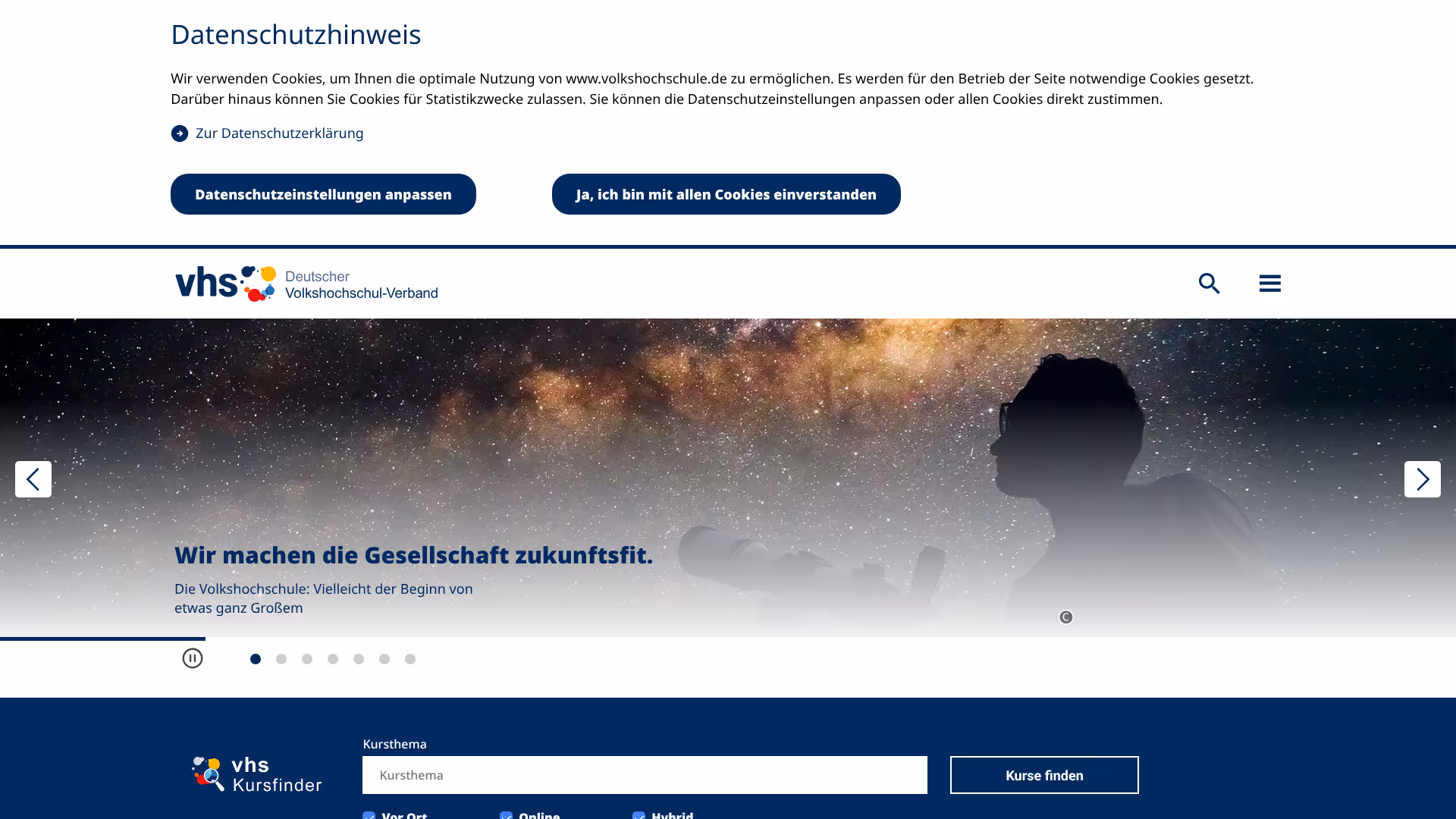 website volkshochschule screenshot