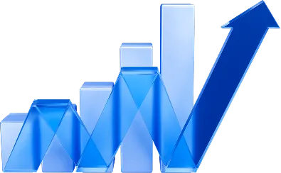 A blue arrow going up on a black background.