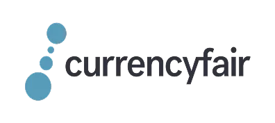 CurrencyFair logo with four blue circles arranged vertically on the left and the word 'currencyfair' in black lowercase letters to the right.