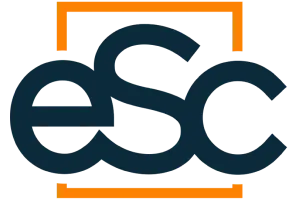 Black stylized lowercase letters 'esc' with an orange rectangular outline surrounding the letters.