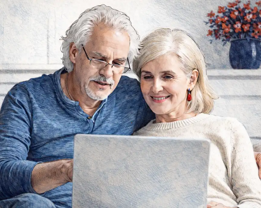 Para starszych ludzi z laptopem odbiera pożyczkę