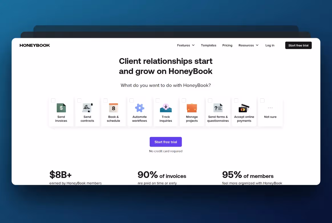 HoneyBook client management app