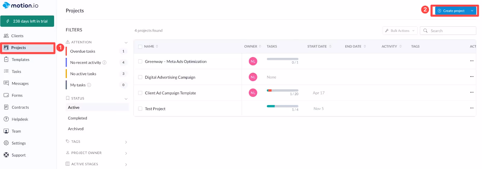 Creating a new project in Motion.io