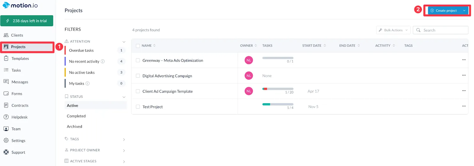 Creating a new project in Motion.io