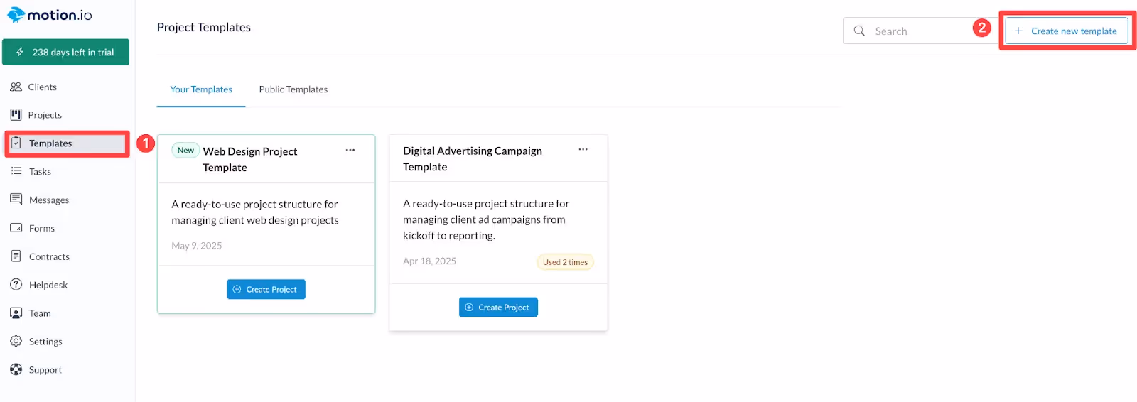 Creating a new project template in Motion.io
