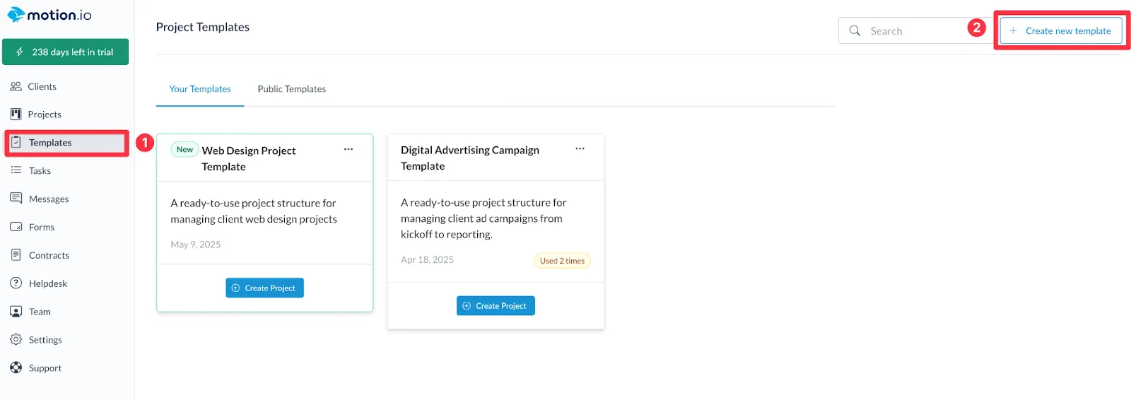 Creating a new project template in Motion.io