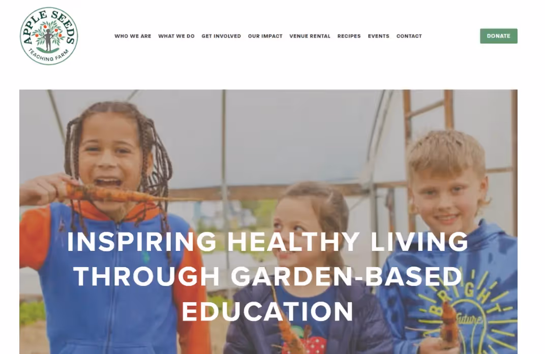 Motion.io Customer Case Study for Apple Seeds. Image shows a screenshot of Apple Seed's website homepage.