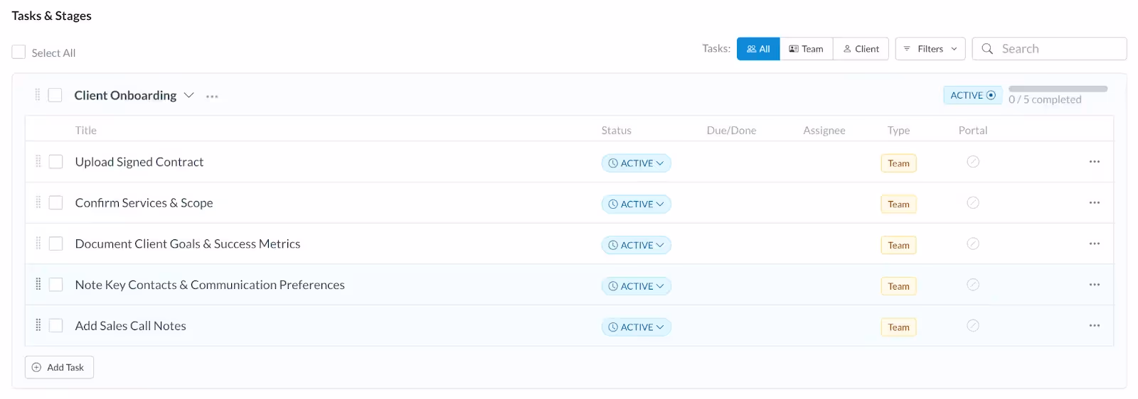Motion.io internal handoff task list