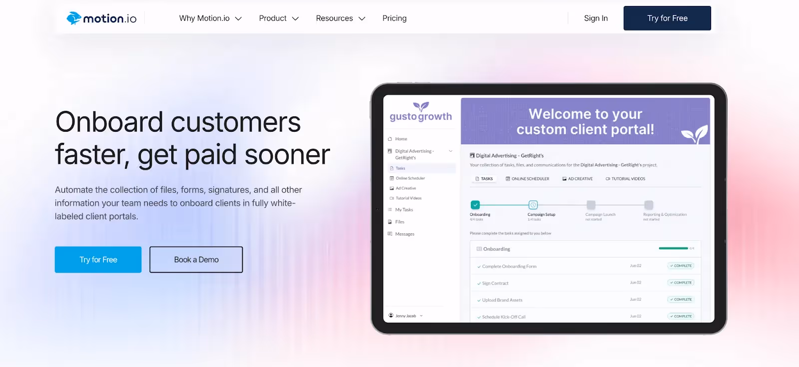 Motion.io client onboarding software
