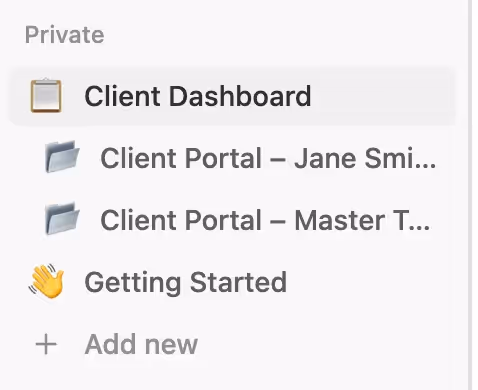 Move a client portal page under the main Client Dashboard