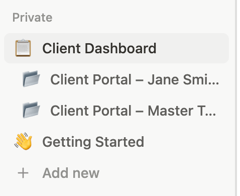 Move a client portal page under the main Client Dashboard