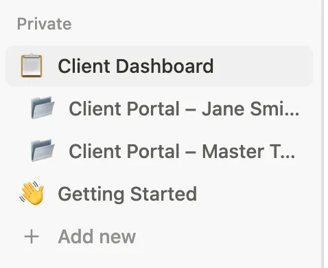 Move a client portal page under the main Client Dashboard
