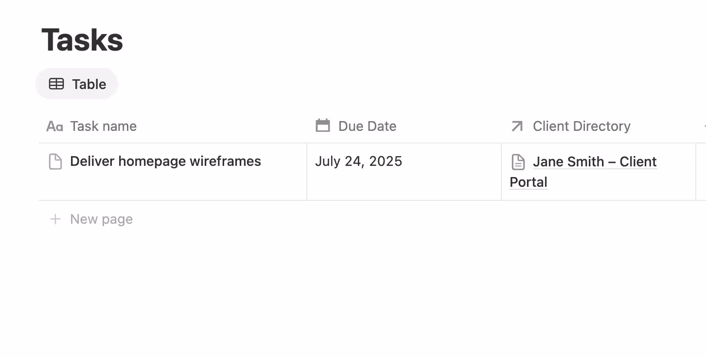Select the Client Directory database to link tasks to specific clients