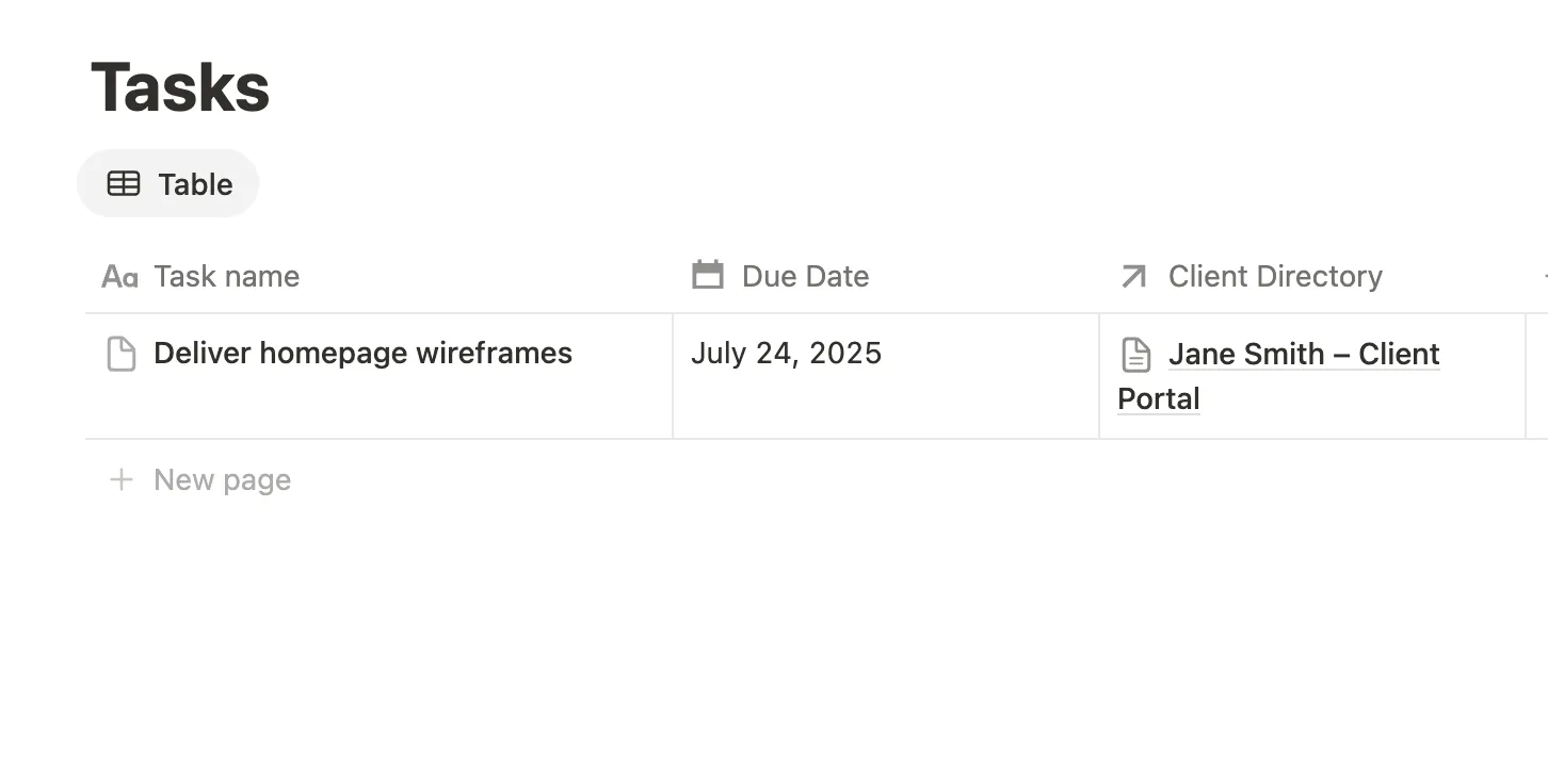 Select the Client Directory database to link tasks to specific clients