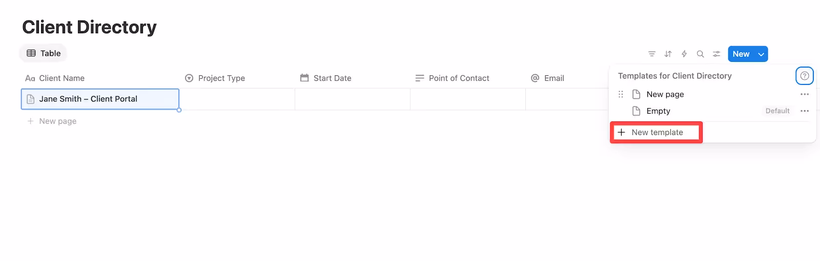 Create a new template in your Client Directory database