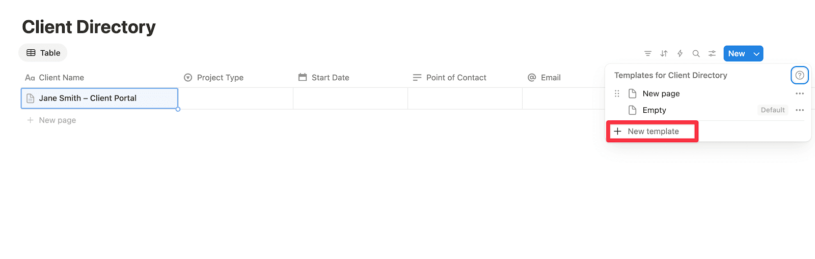 Create a new template in your Client Directory database