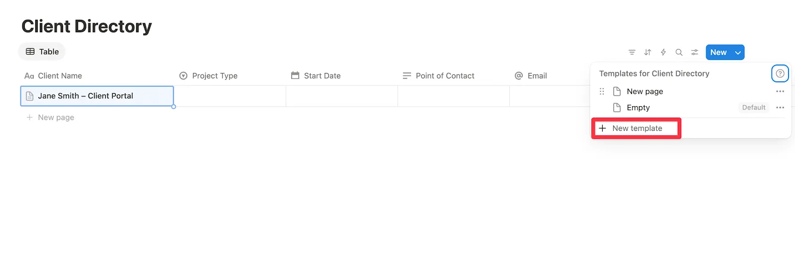 Create a new template in your Client Directory database