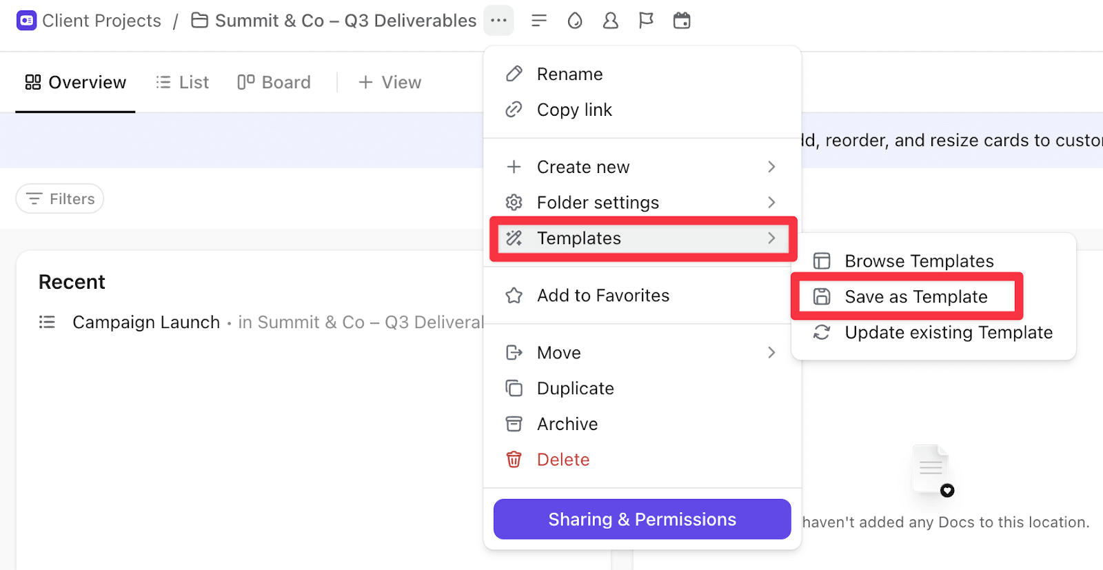 Saving a ClickUp folder as a template