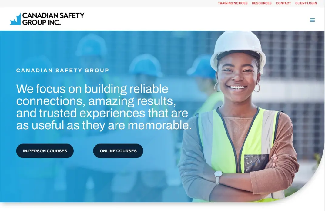 Motion.io Customer Case Study for Canadian Safety Group. Image shows a screenshot of Canadian Safety Group's website homepage.
