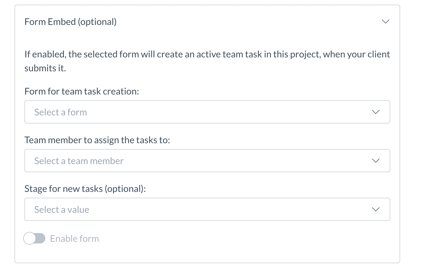 Form embed option in Portal tab