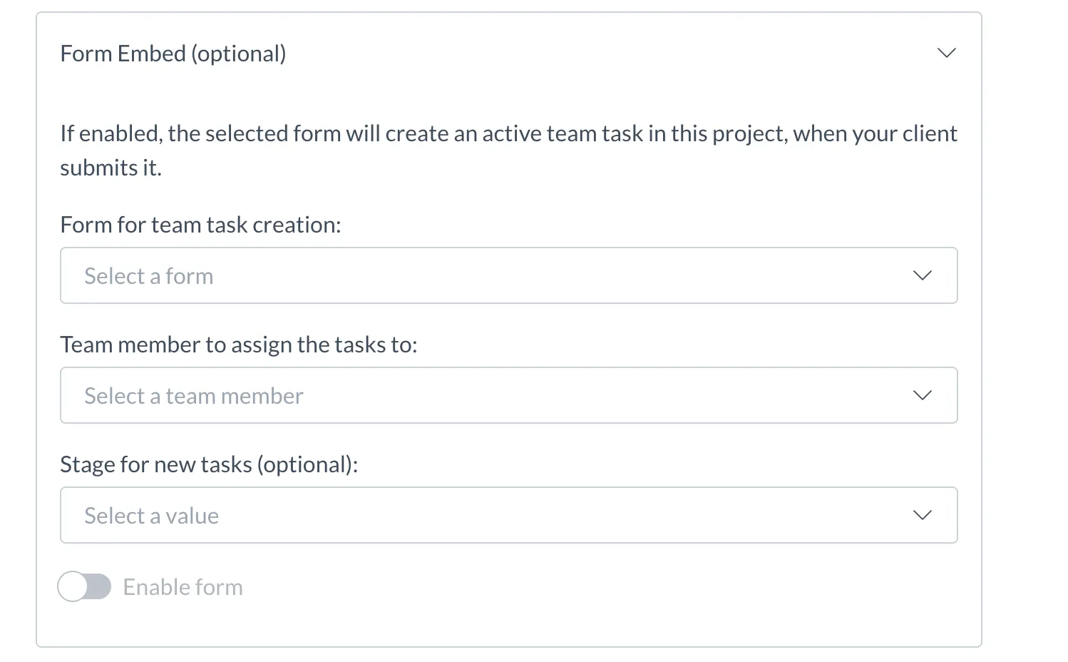 Form embed option in Portal tab