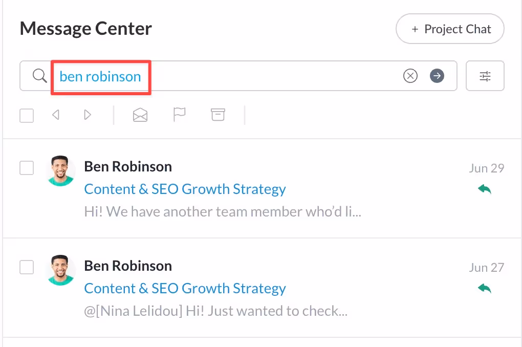 Filtering messages by client in the Motion.io Messsage Center