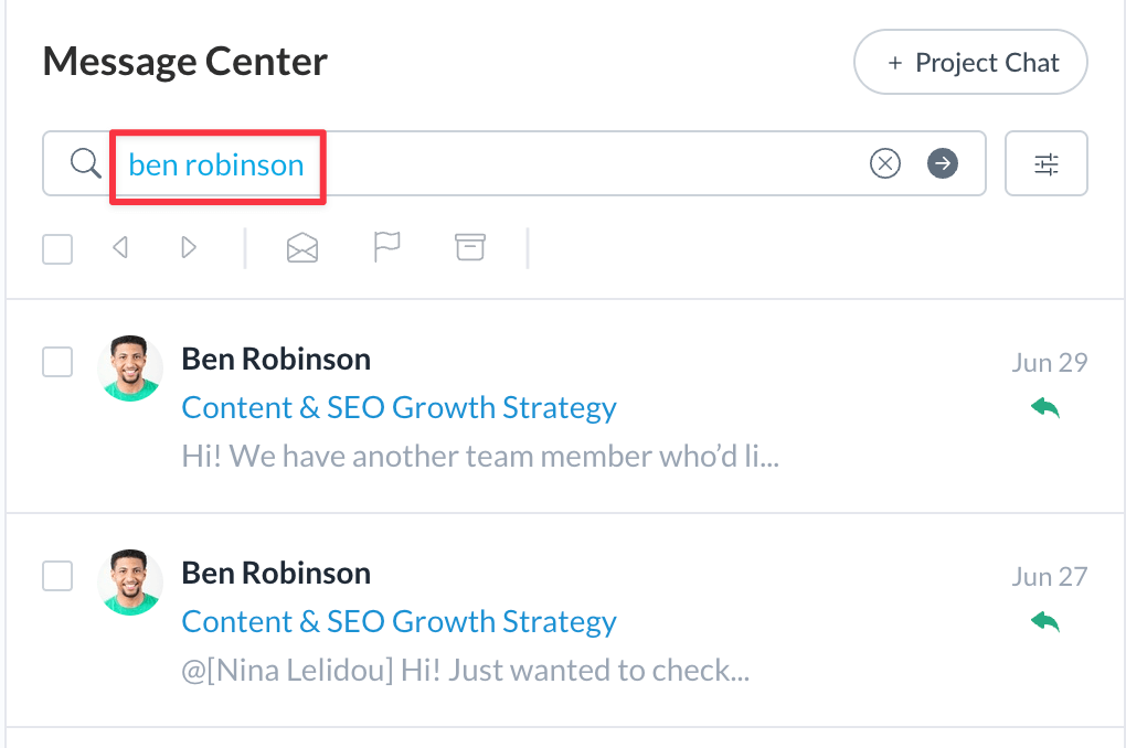 Filtering messages by client in the Motion.io Messsage Center