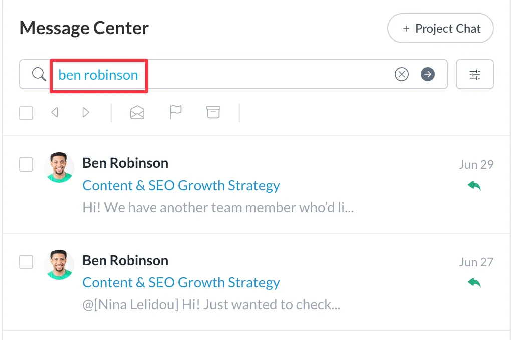 Filtering messages by client in the Motion.io Messsage Center