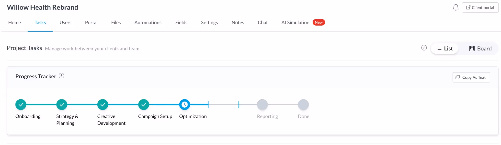Enhanced Motion.io project progress tracker with task markers and progress bar