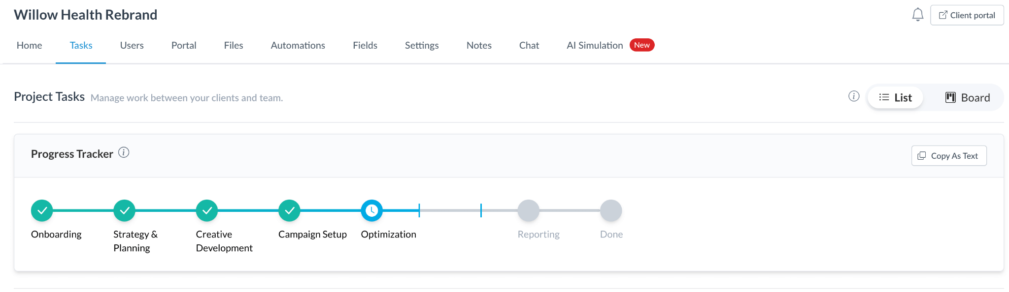 Enhanced Motion.io project progress tracker with task markers and progress bar