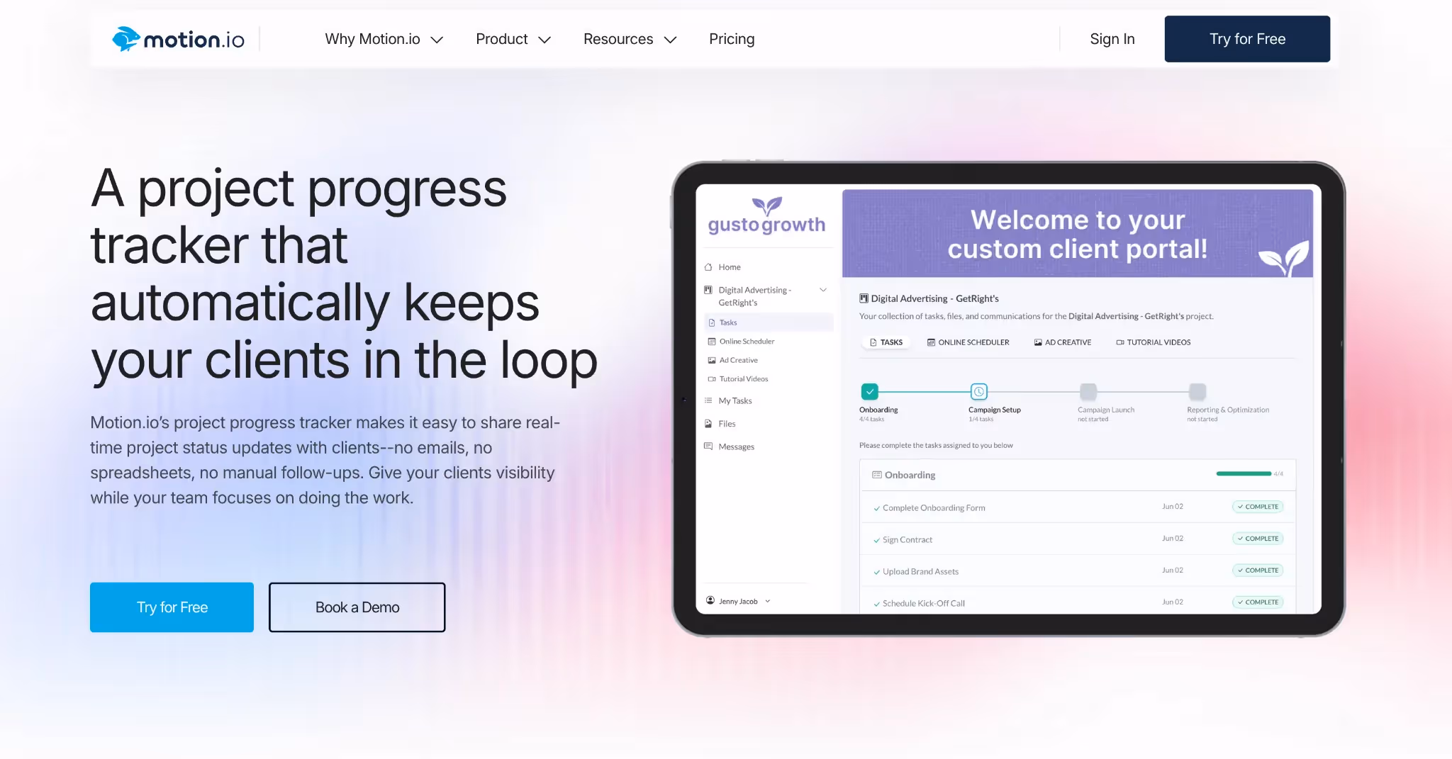 Motion.io project progress tracker