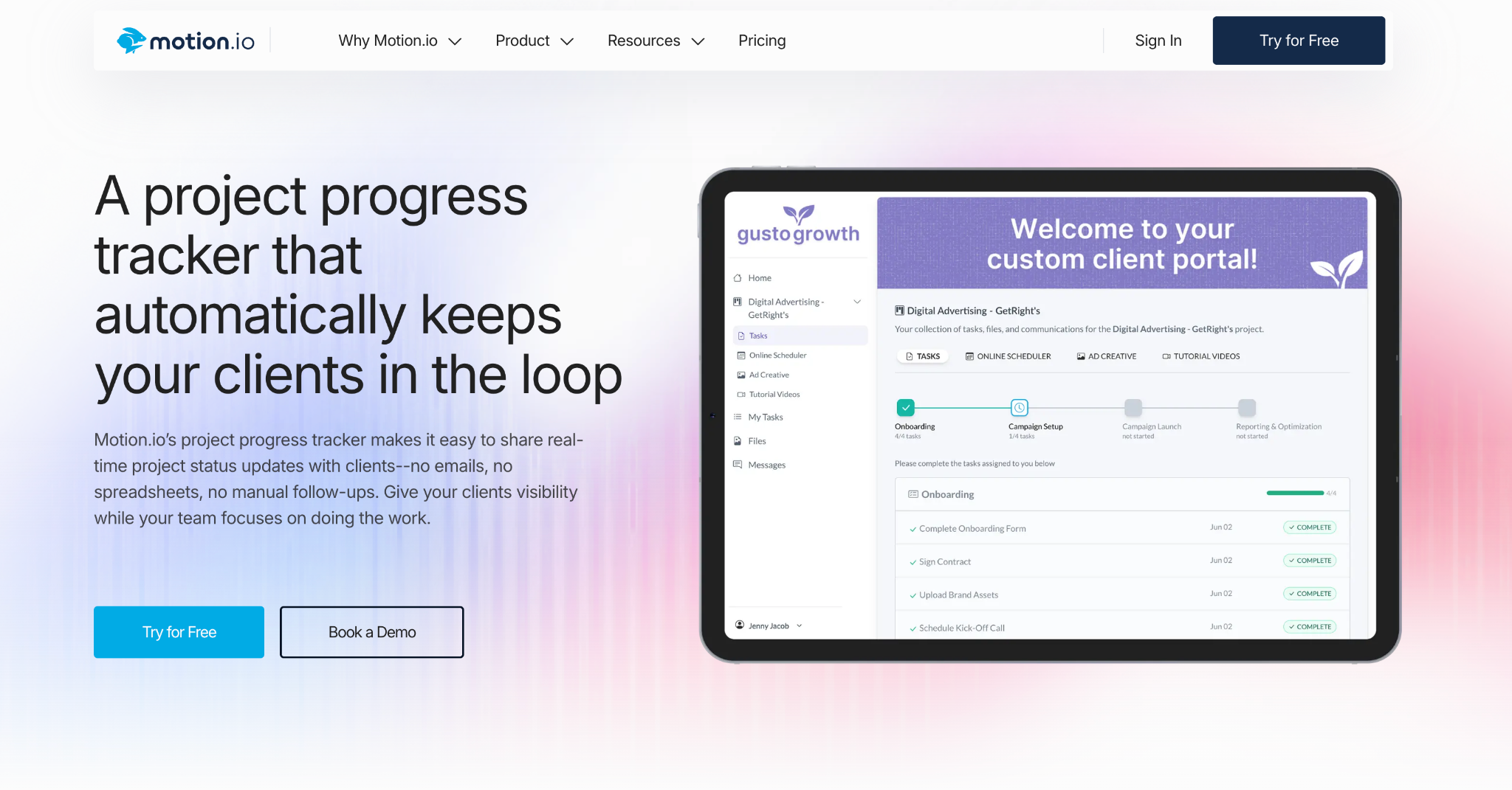 Motion.io project progress tracker