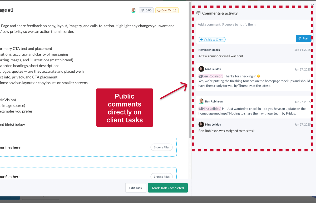 public comments on client tasks