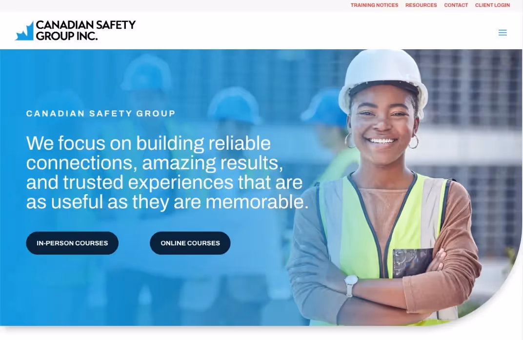 LaunchBay Customer Case Study for Canadian Safety Group. Image shows a screenshot of Canadian Safety Group's website homepage.