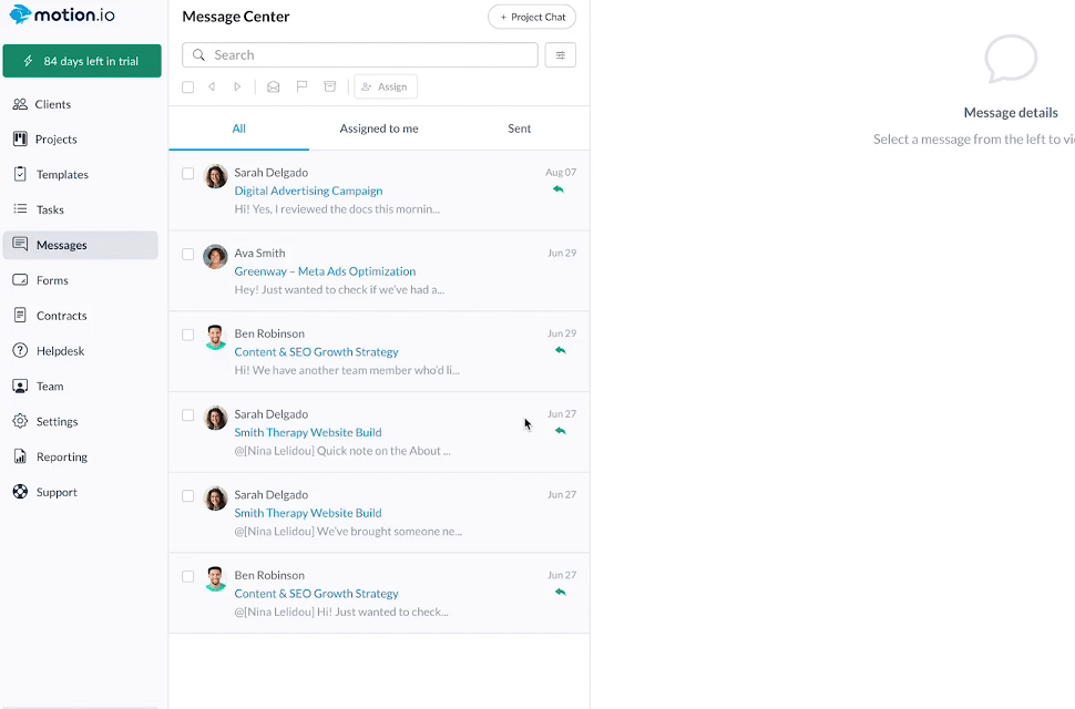 Assign client messages to teammates