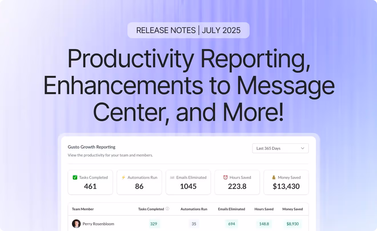 Productivity Reporting, Enhancements to Message Center, and More! July 2025 Release Notes