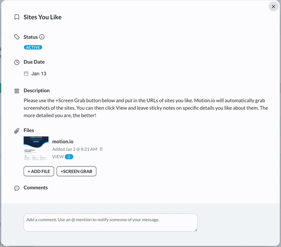 A GIF showing how a client can request a status change for a task in LaunchBay