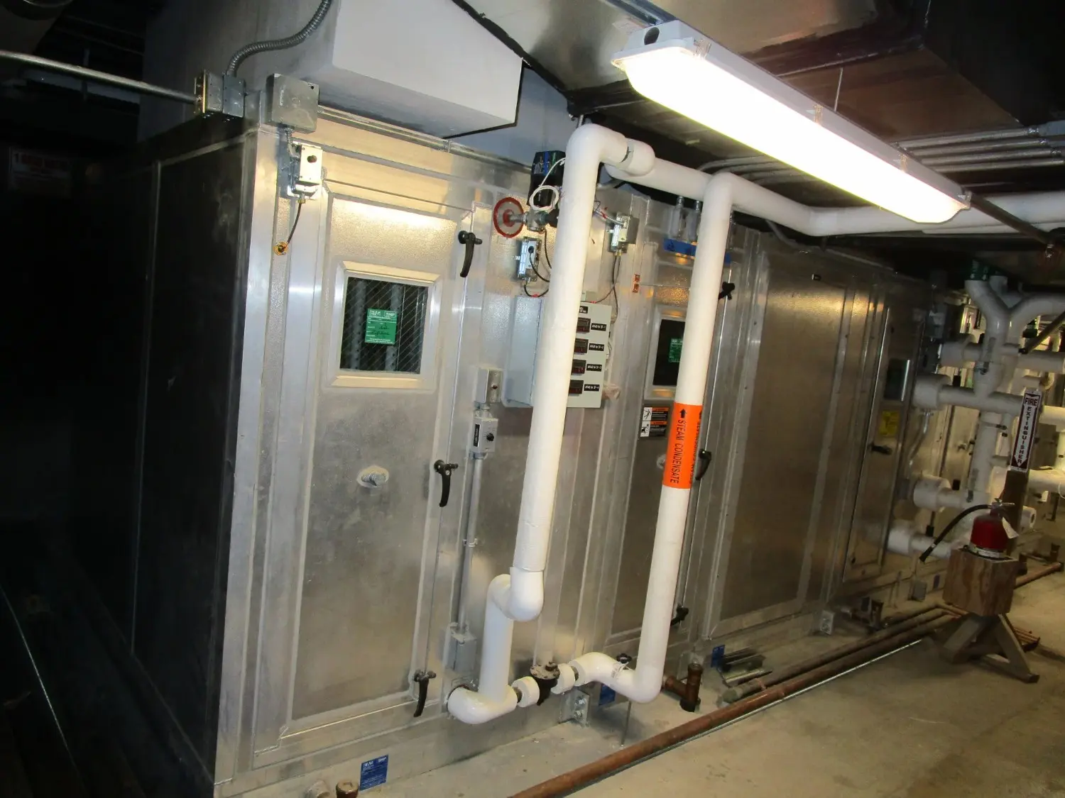 A close-up view of a large machine room.