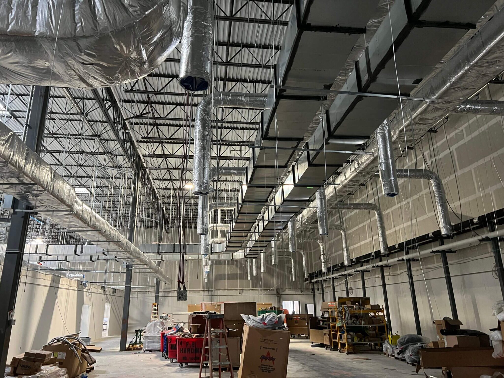 A high-angle view of large metal air ducts.